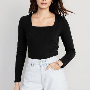 Fitted Square-Neck Rib-Knit T-Shirt